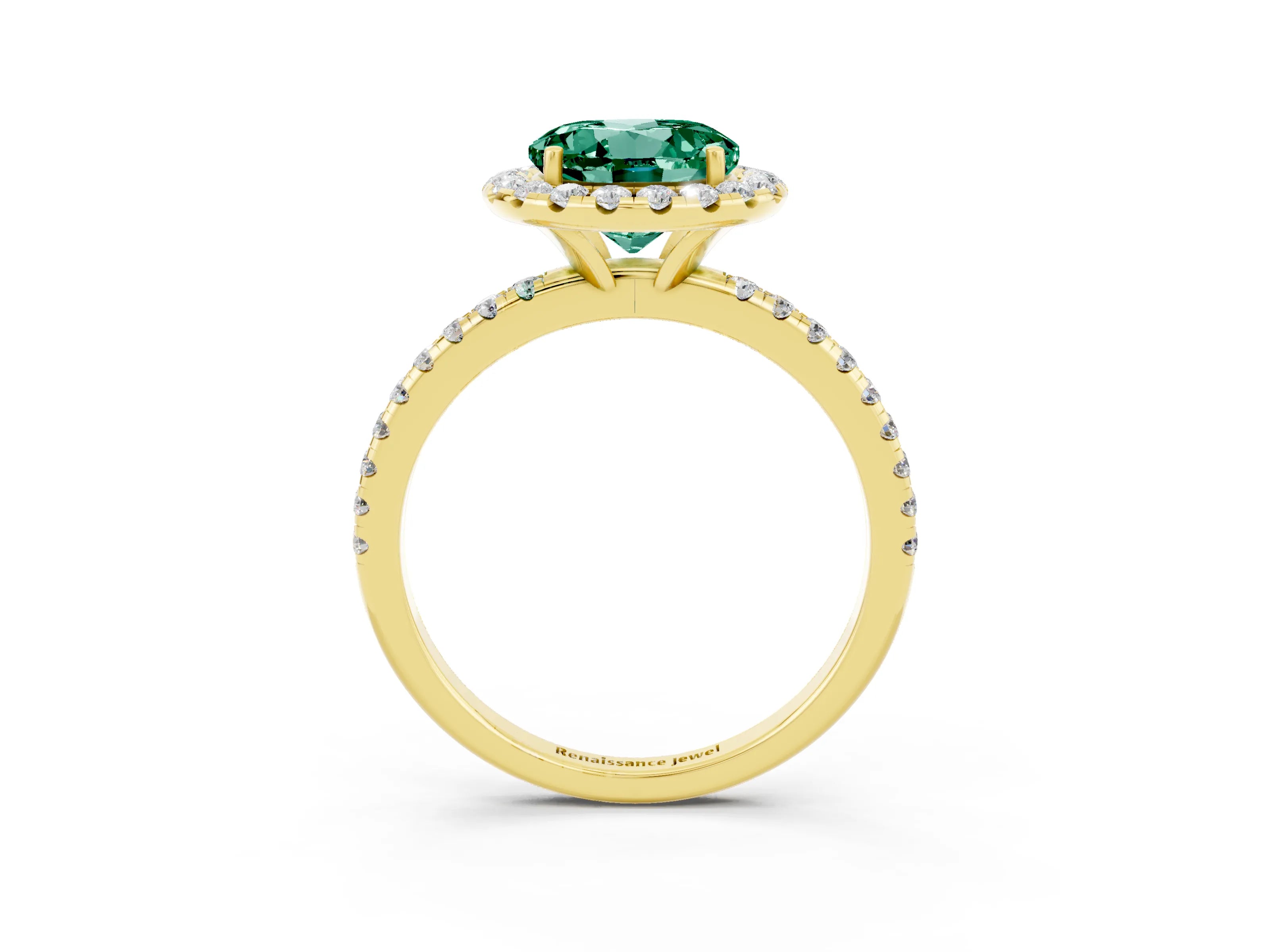 Yellow gold Round Cut Halo Round Diamond Pavé Band Four-Prong Ring_3