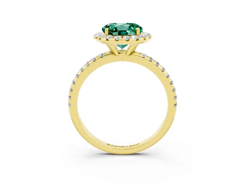 Yellow gold Round Cut Halo Round Diamond Pavé Band Four-Prong Ring_3