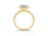 Yellow gold Round Cut Halo Round Diamond Pavé Band Four-Prong Ring_3