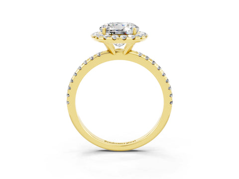 Yellow gold Round Cut Halo Round Diamond Pavé Band Four-Prong Ring_3