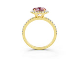 Yellow gold Round Cut Halo Round Diamond Pavé Band Four-Prong Ring_3