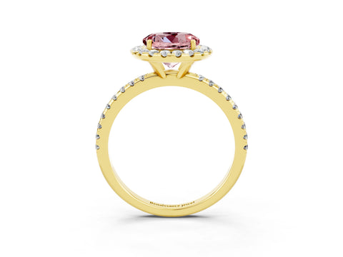 Yellow gold Round Cut Halo Round Diamond Pavé Band Four-Prong Ring_3