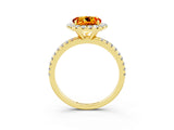 Yellow gold Round Cut Halo Round Diamond Pavé Band Four-Prong Ring_3