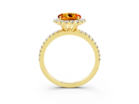 Yellow gold Round Cut Halo Round Diamond Pavé Band Four-Prong Ring_3