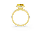 Yellow gold Round Cut Halo Round Diamond Pavé Band Four-Prong Ring_3