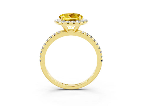 Yellow gold Round Cut Halo Round Diamond Pavé Band Four-Prong Ring_3