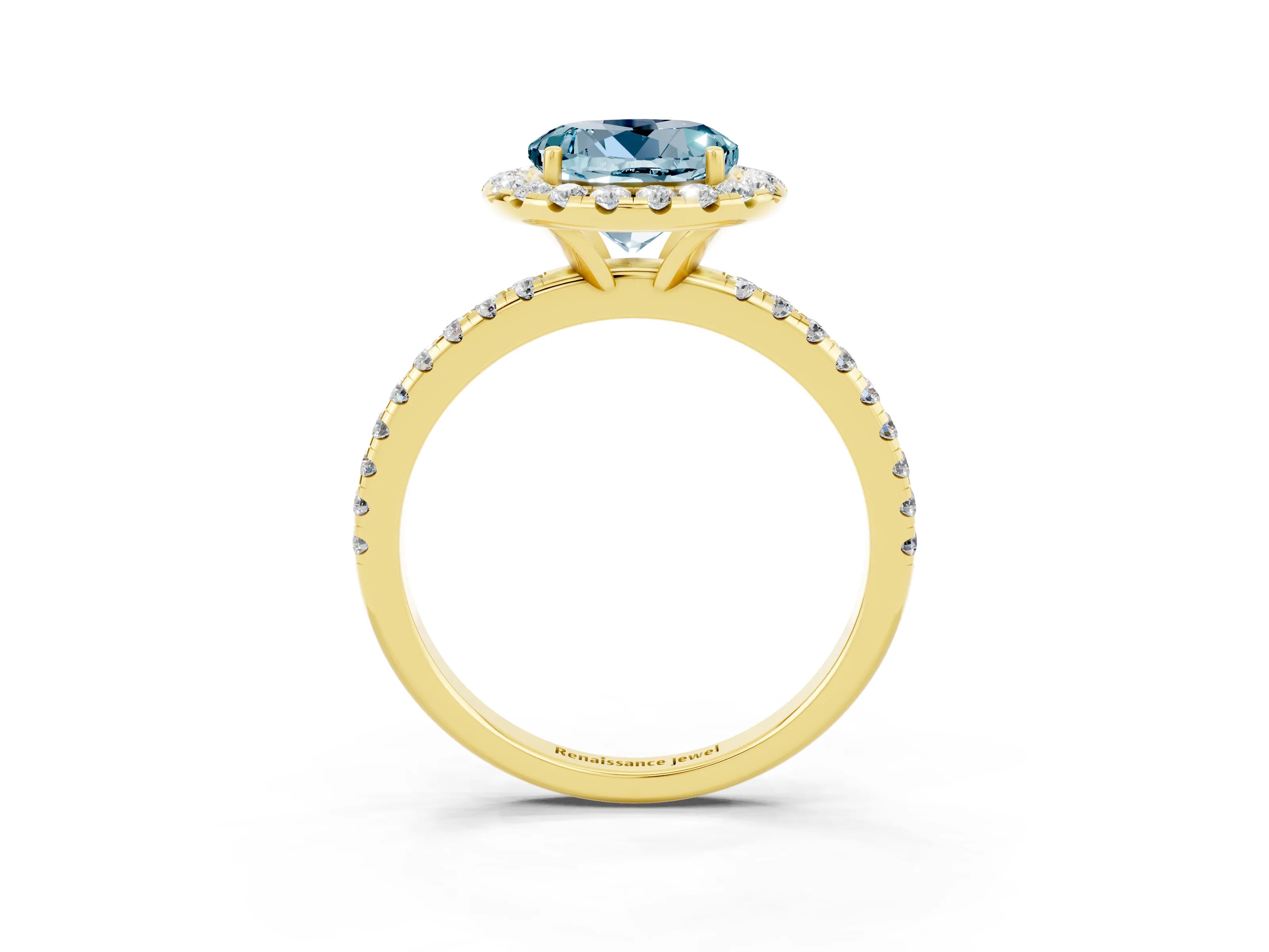 Yellow gold Round Cut Halo Round Diamond Pavé Band Four-Prong Ring_3