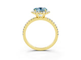 Yellow gold Round Cut Halo Round Diamond Pavé Band Four-Prong Ring_3