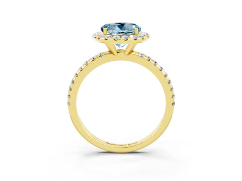 Yellow gold Round Cut Halo Round Diamond Pavé Band Four-Prong Ring_3