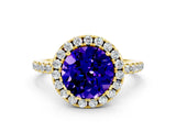 Yellow gold Round Cut Halo Round Diamond Pavé Band Four-Prong Ring