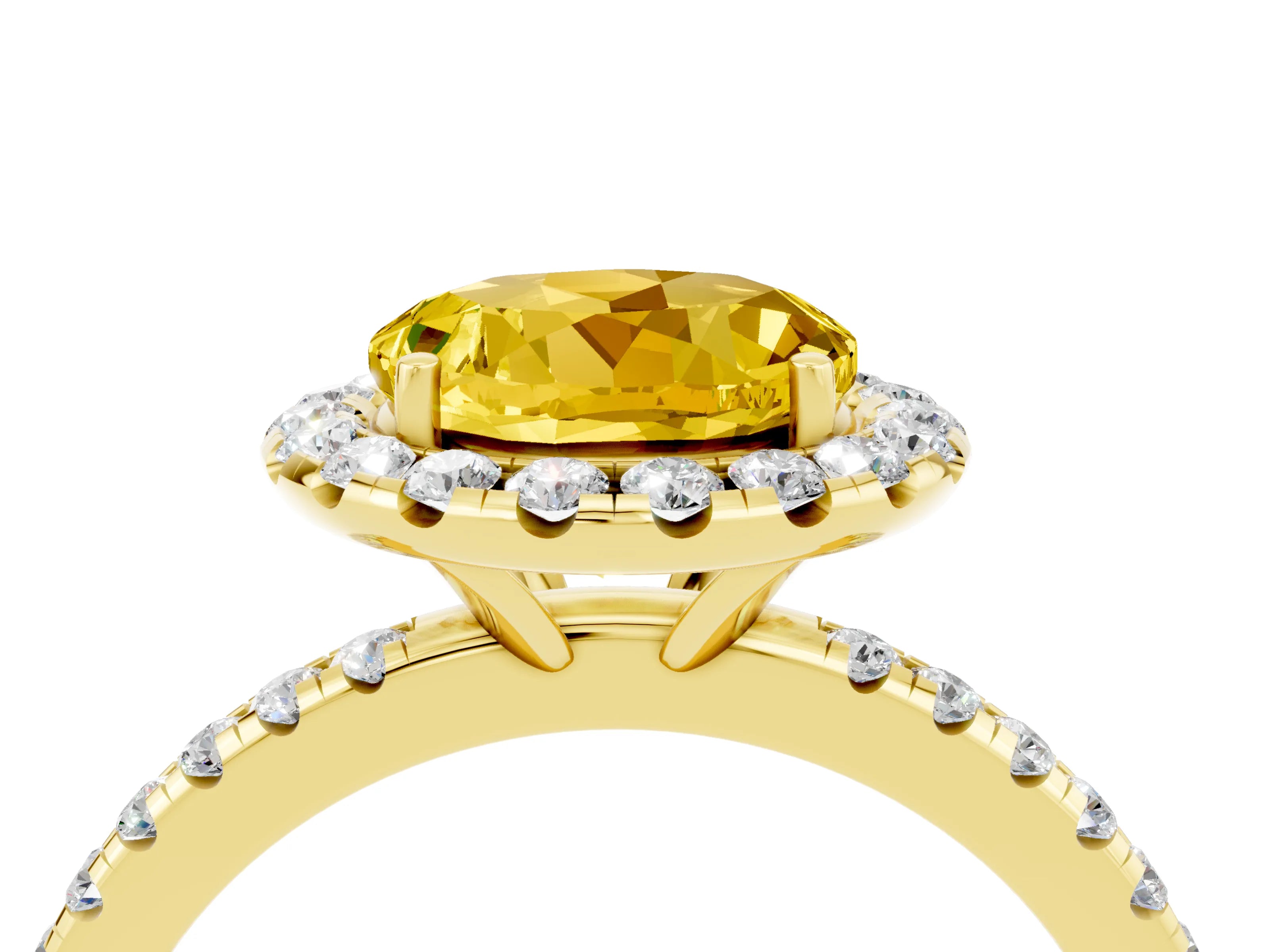 Yellow gold Round Cut Halo Round Diamond Pavé Band Four-Prong Ring_4