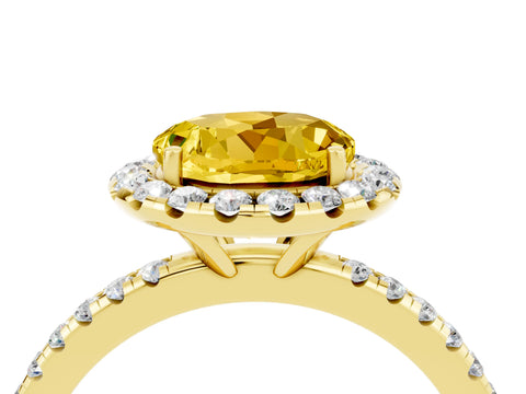 Yellow gold Round Cut Halo Round Diamond Pavé Band Four-Prong Ring_4