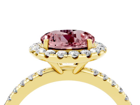 Yellow gold Round Cut Halo Round Diamond Pavé Band Four-Prong Ring_4