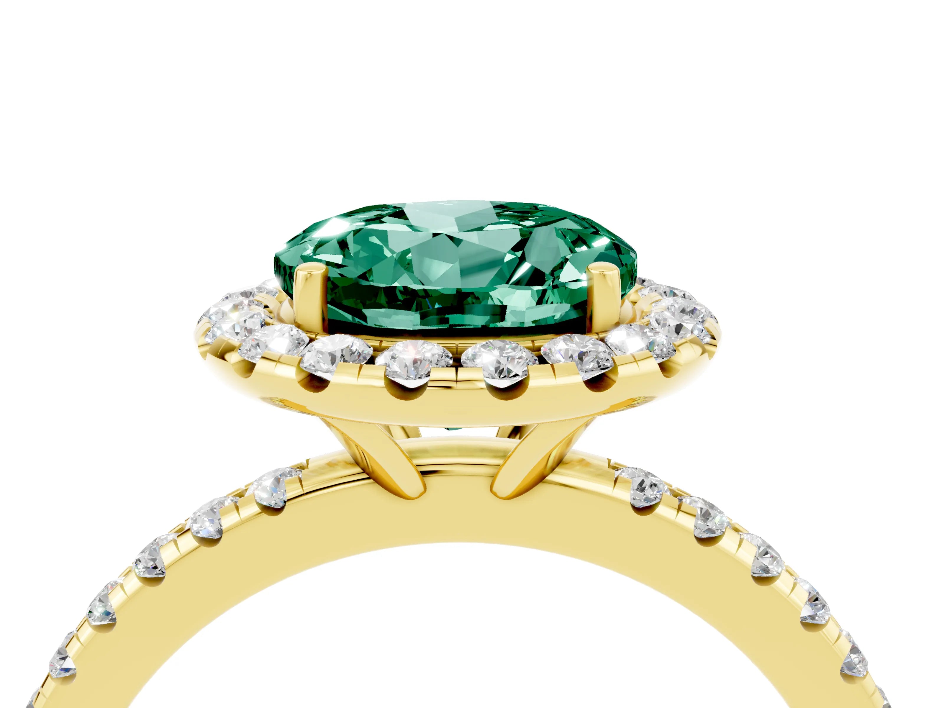 Yellow gold Round Cut Halo Round Diamond Pavé Band Four-Prong Ring_4