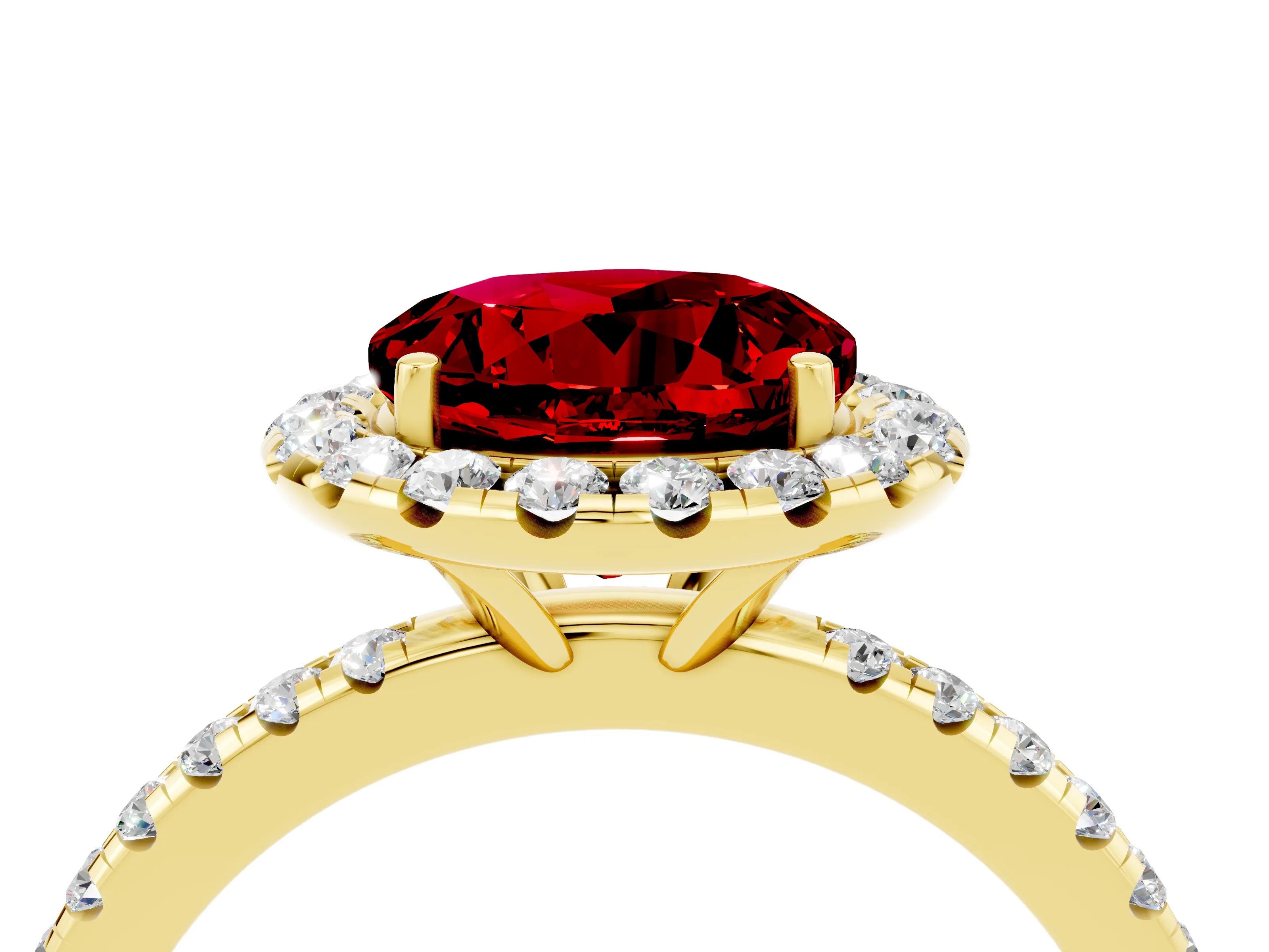Yellow gold Round Cut Halo Round Diamond Pavé Band Four-Prong Ring_4
