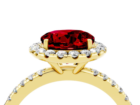 Yellow gold Round Cut Halo Round Diamond Pavé Band Four-Prong Ring_4