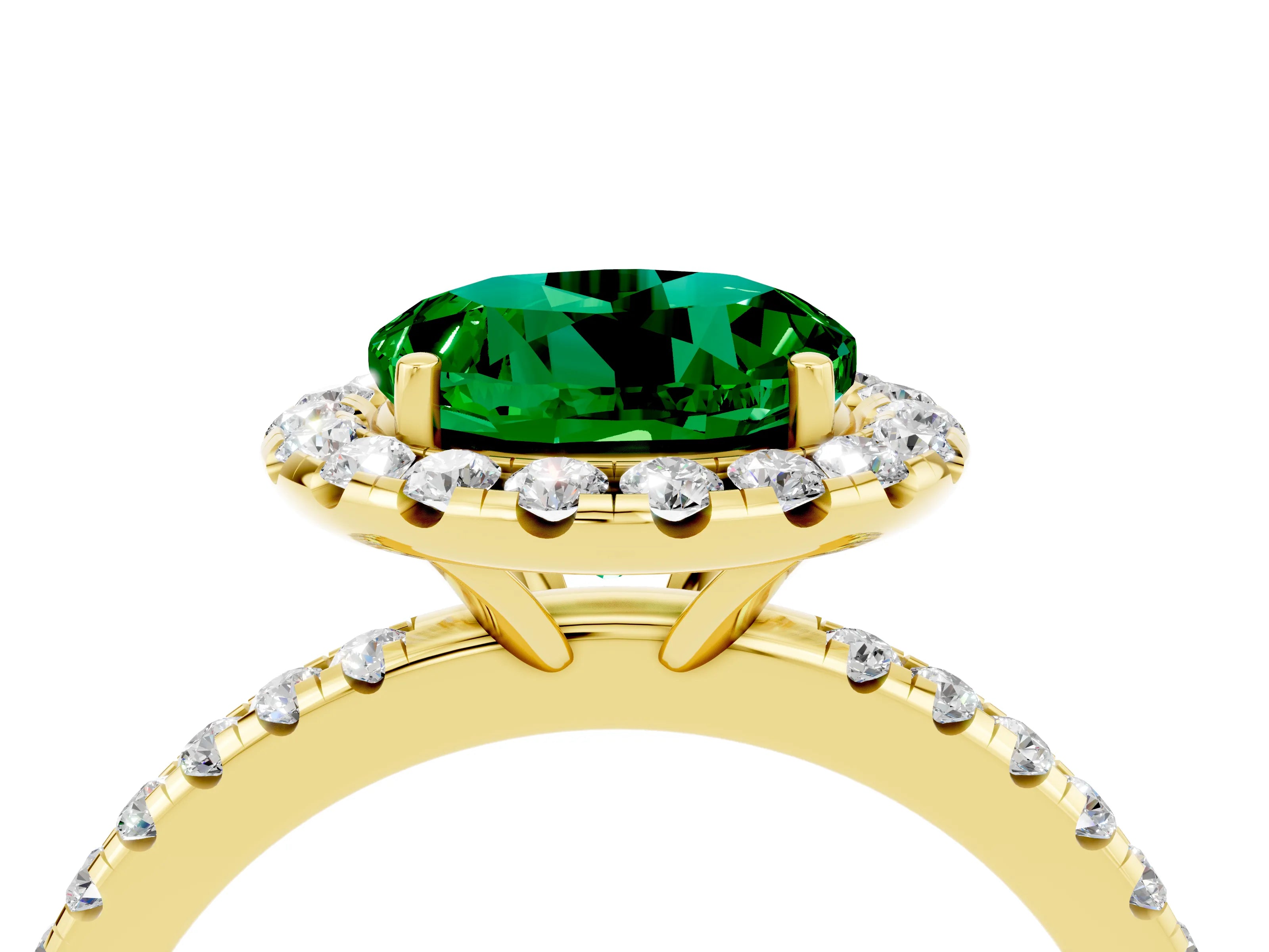 Yellow gold Round Cut Halo Round Diamond Pavé Band Four-Prong Ring_4
