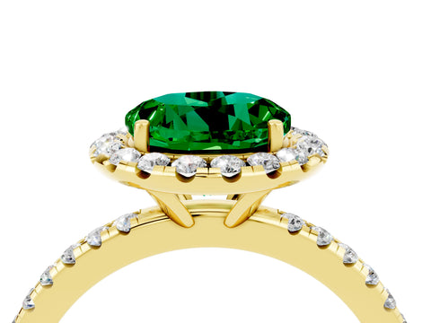 Yellow gold Round Cut Halo Round Diamond Pavé Band Four-Prong Ring_4