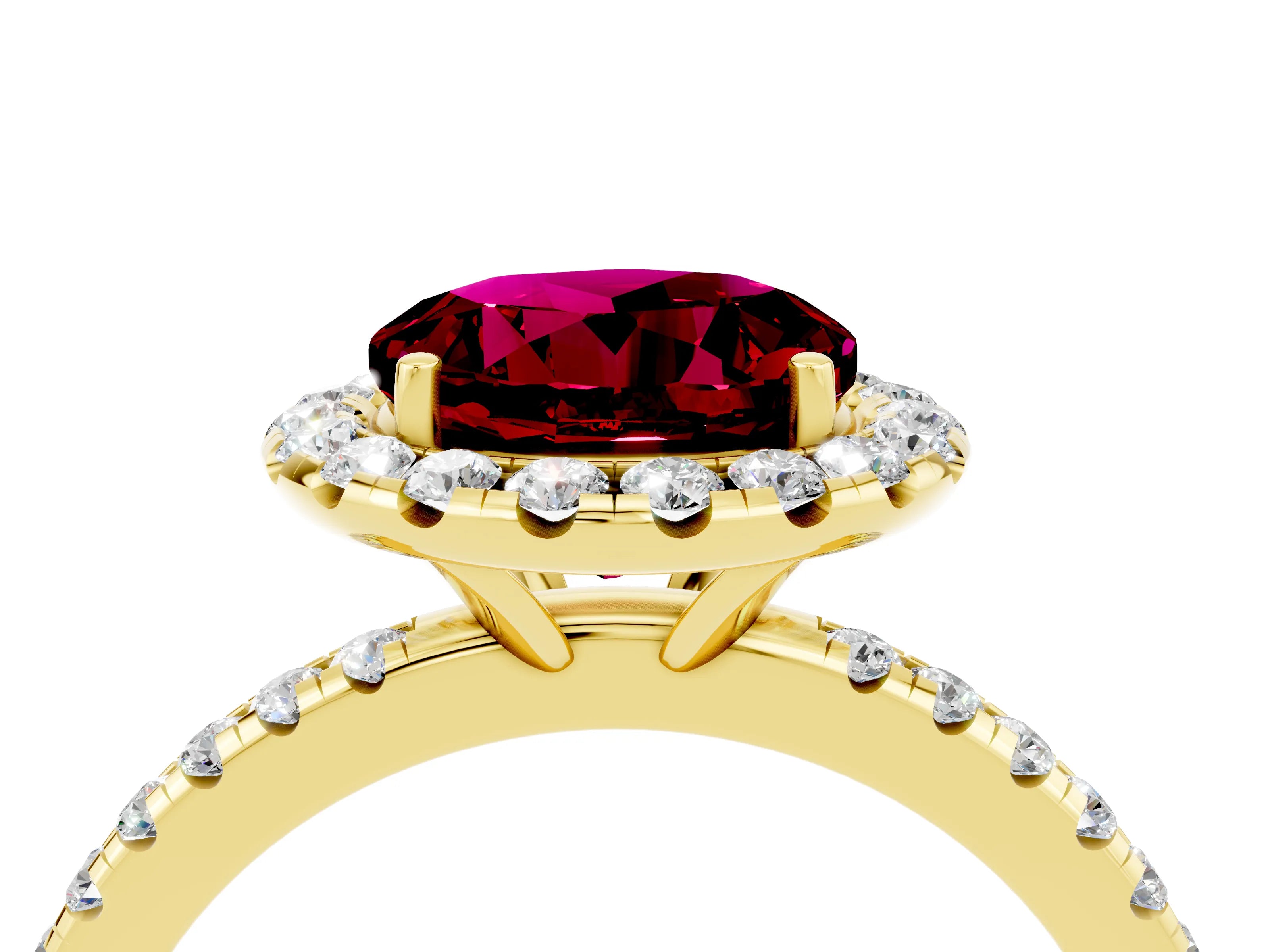 Yellow gold Round Cut Halo Round Diamond Pavé Band Four-Prong Ring_4
