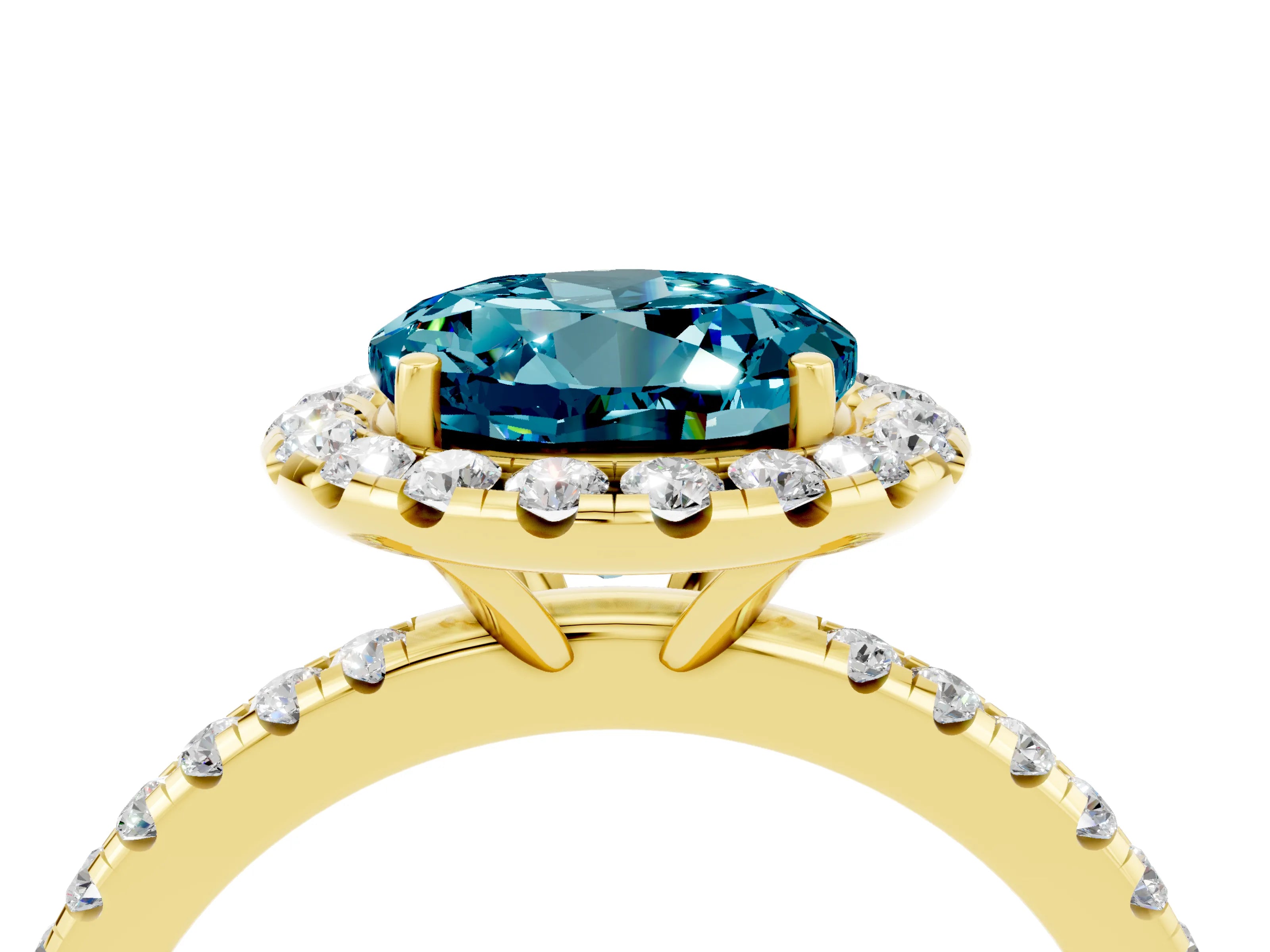 Yellow gold Round Cut Halo Round Diamond Pavé Band Four-Prong Ring_4