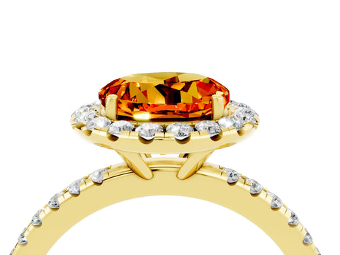 Yellow gold Round Cut Halo Round Diamond Pavé Band Four-Prong Ring_4