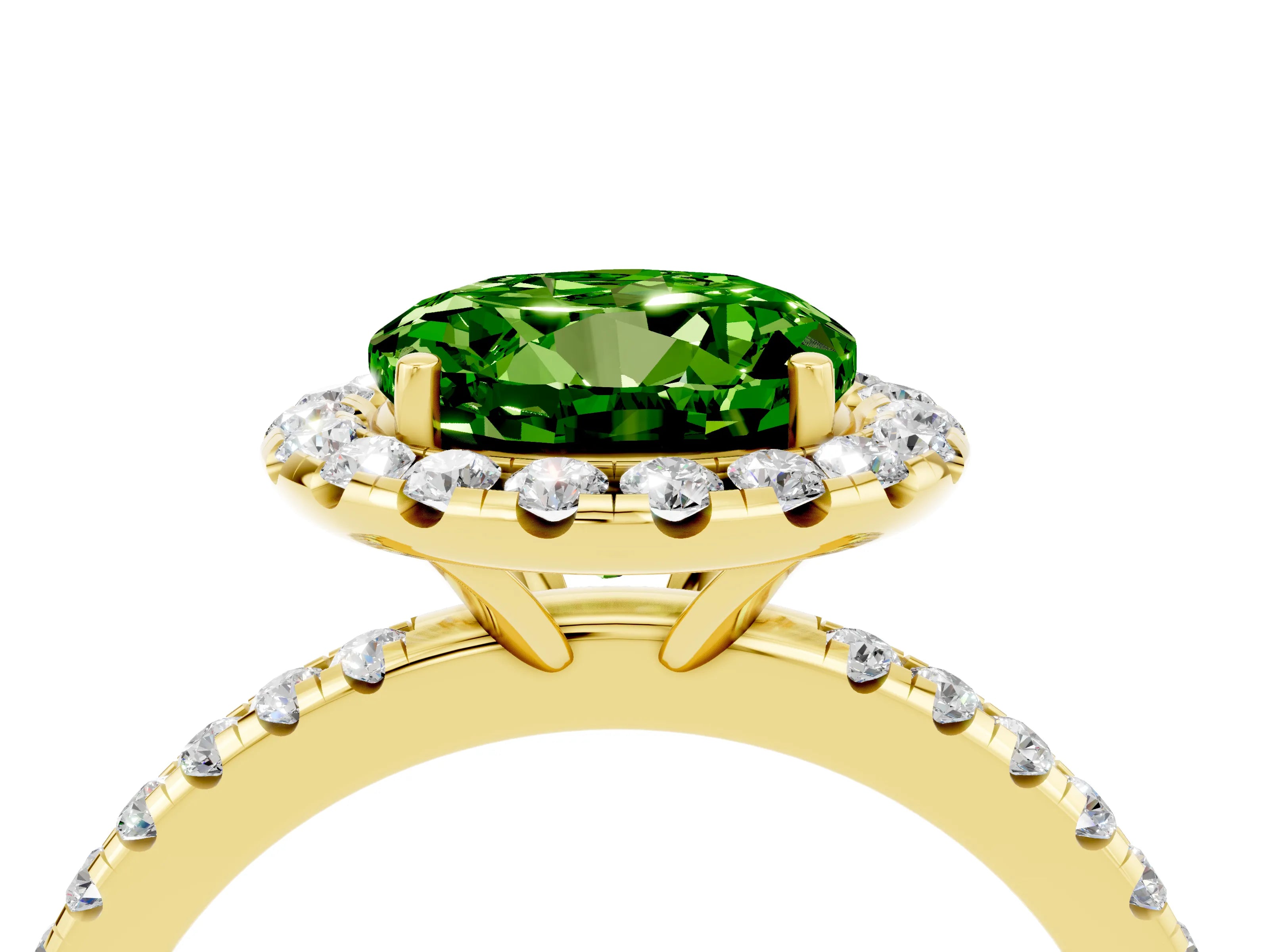 Yellow gold Round Cut Halo Round Diamond Pavé Band Four-Prong Ring_4