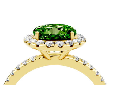 Yellow gold Round Cut Halo Round Diamond Pavé Band Four-Prong Ring_4