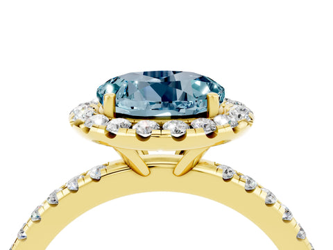 Yellow gold Round Cut Halo Round Diamond Pavé Band Four-Prong Ring_4