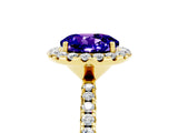 Yellow gold Round Cut Halo Round Diamond Pavé Band Four-Prong Ring_5