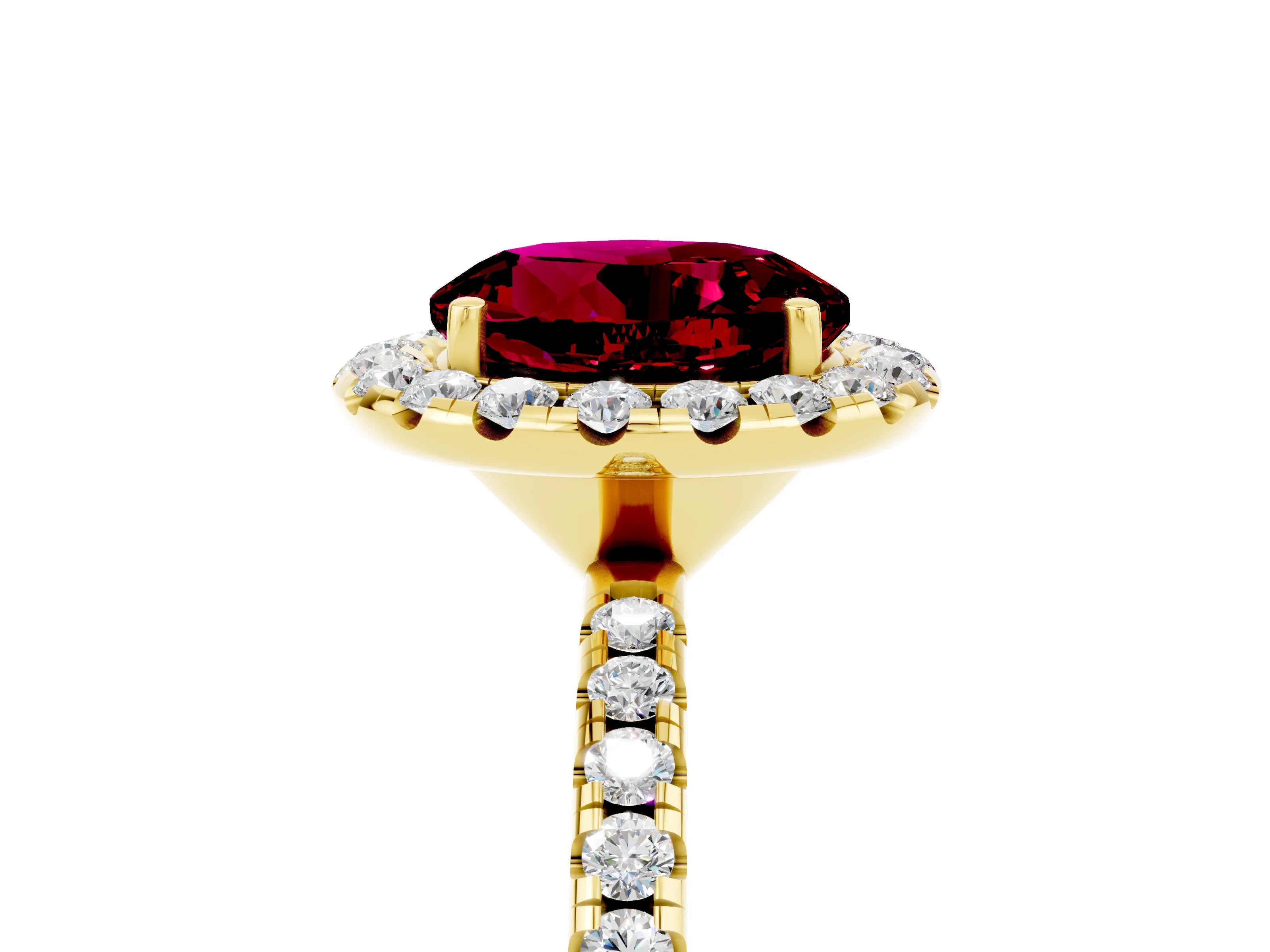 Yellow gold Round Cut Halo Round Diamond Pavé Band Four-Prong Ring_5