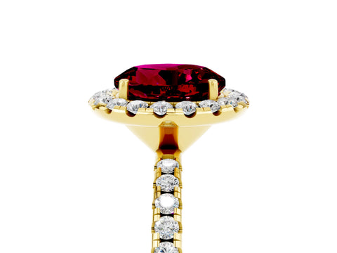 Yellow gold Round Cut Halo Round Diamond Pavé Band Four-Prong Ring_5