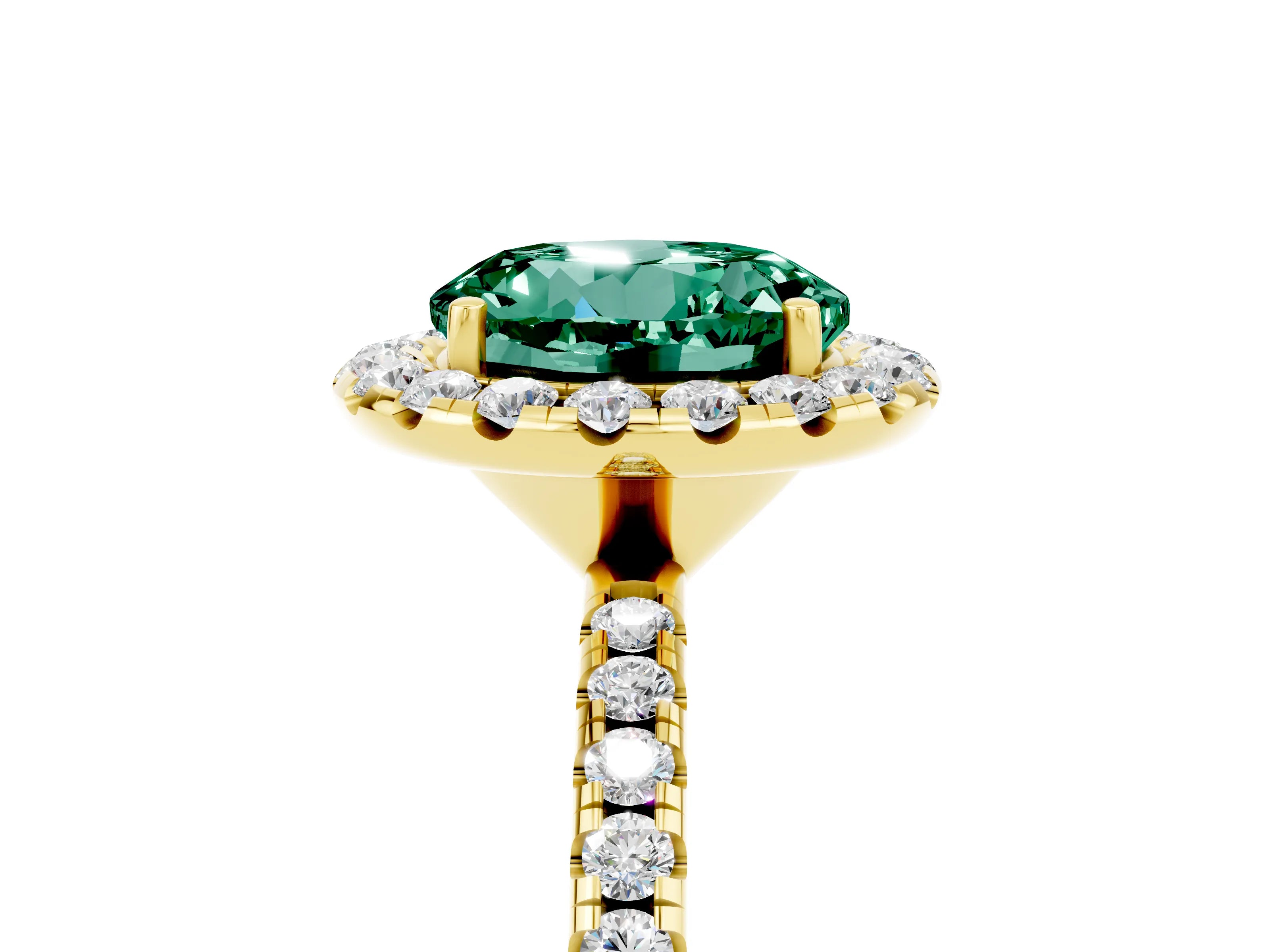 Yellow gold Round Cut Halo Round Diamond Pavé Band Four-Prong Ring_5