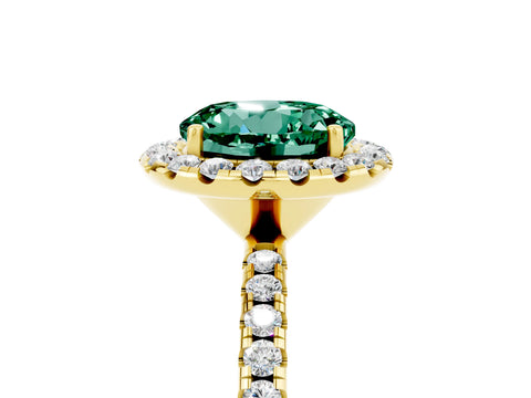 Yellow gold Round Cut Halo Round Diamond Pavé Band Four-Prong Ring_5