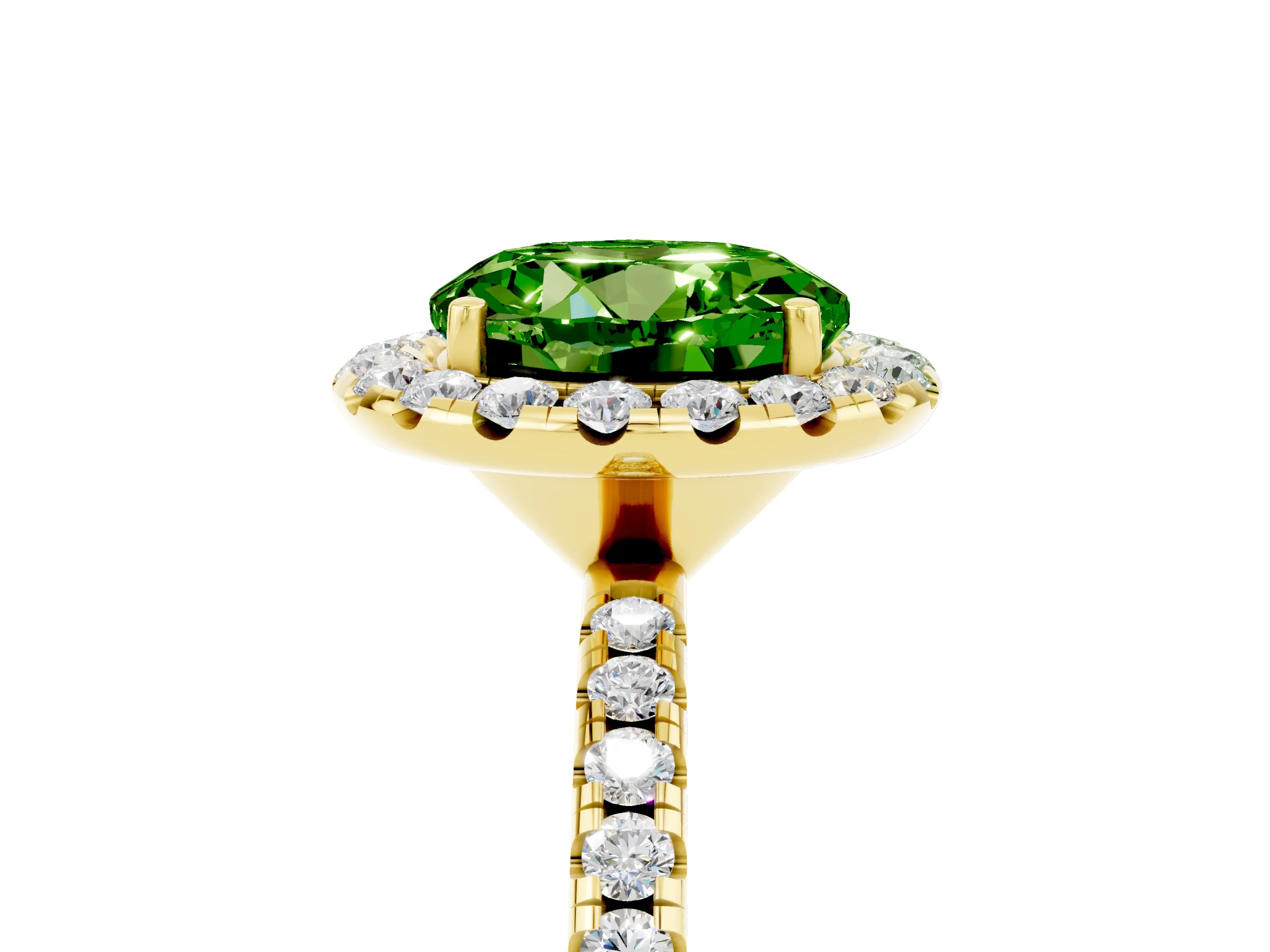 Yellow gold Round Cut Halo Round Diamond Pavé Band Four-Prong Ring_5