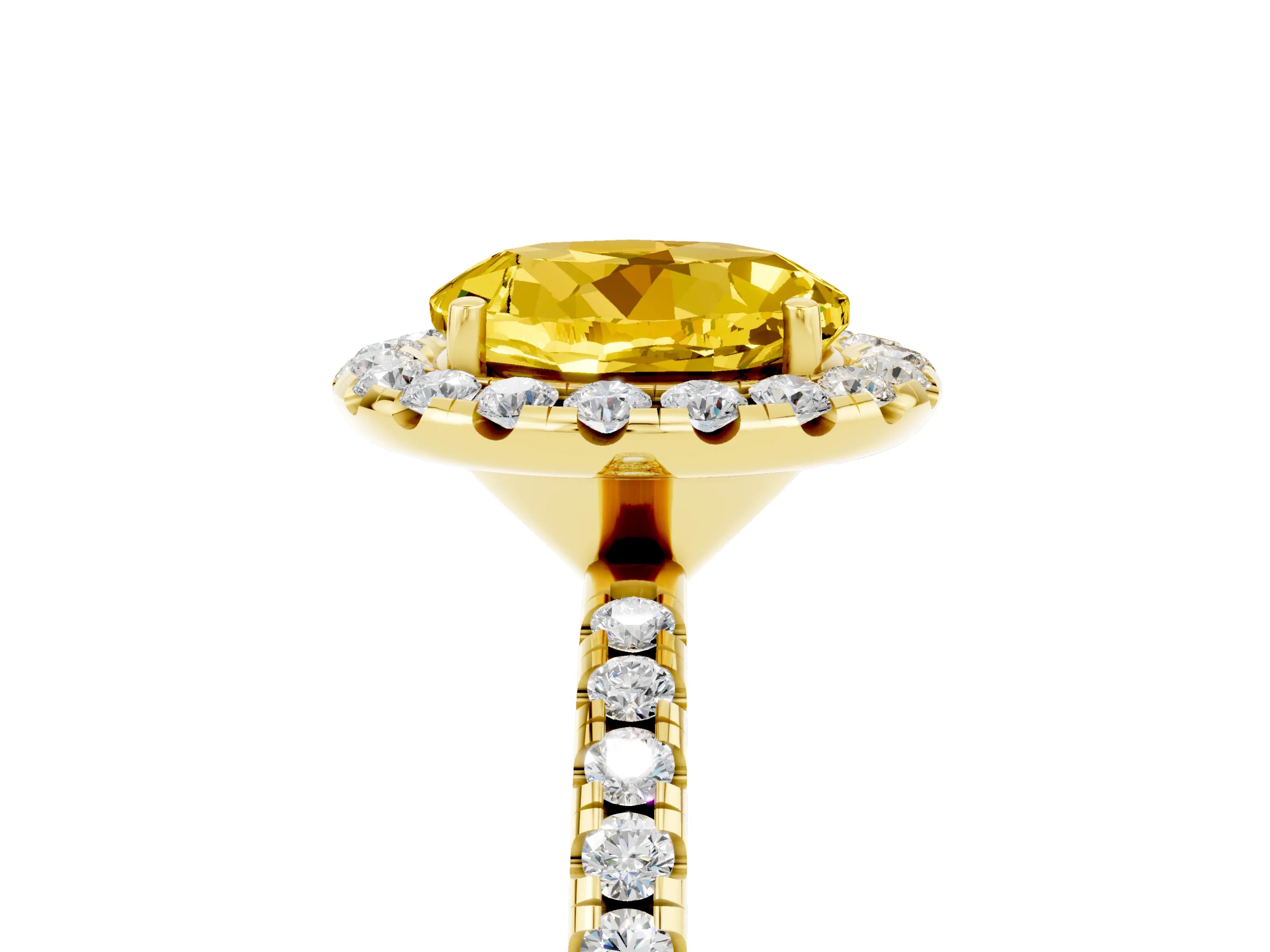 Yellow gold Round Cut Halo Round Diamond Pavé Band Four-Prong Ring_5