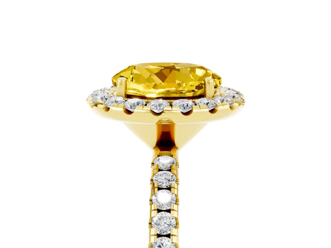 Yellow gold Round Cut Halo Round Diamond Pavé Band Four-Prong Ring_5