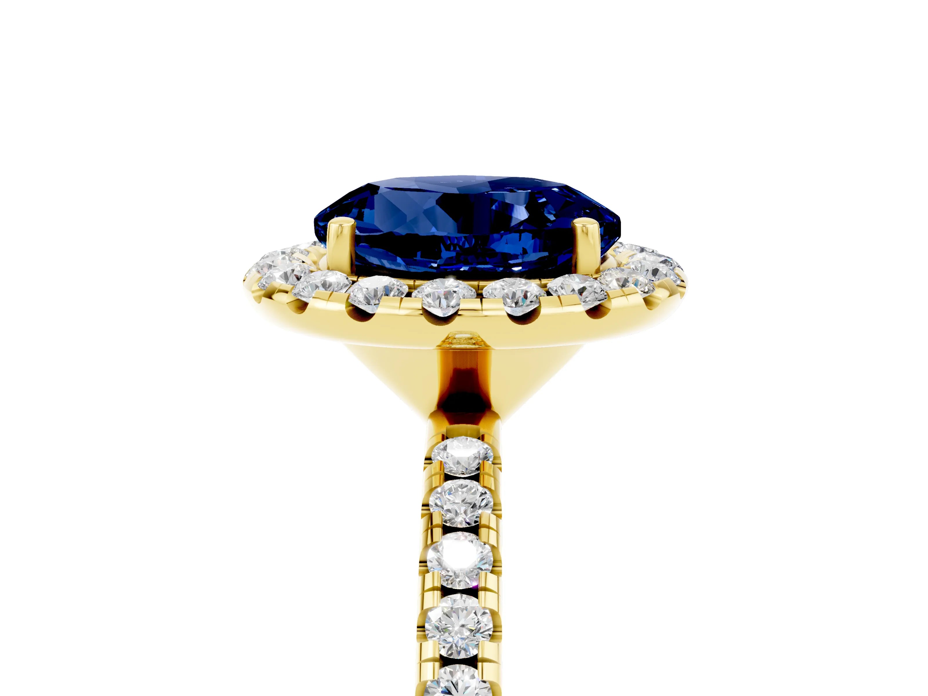 Yellow gold Round Cut Halo Round Diamond Pavé Band Four-Prong Ring_5