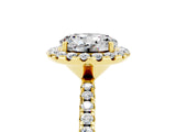 Yellow gold Round Cut Halo Round Diamond Pavé Band Four-Prong Ring_5