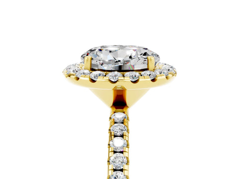Yellow gold Round Cut Halo Round Diamond Pavé Band Four-Prong Ring_5