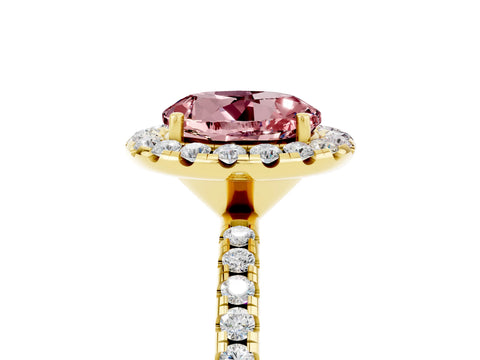 Yellow gold Round Cut Halo Round Diamond Pavé Band Four-Prong Ring_5