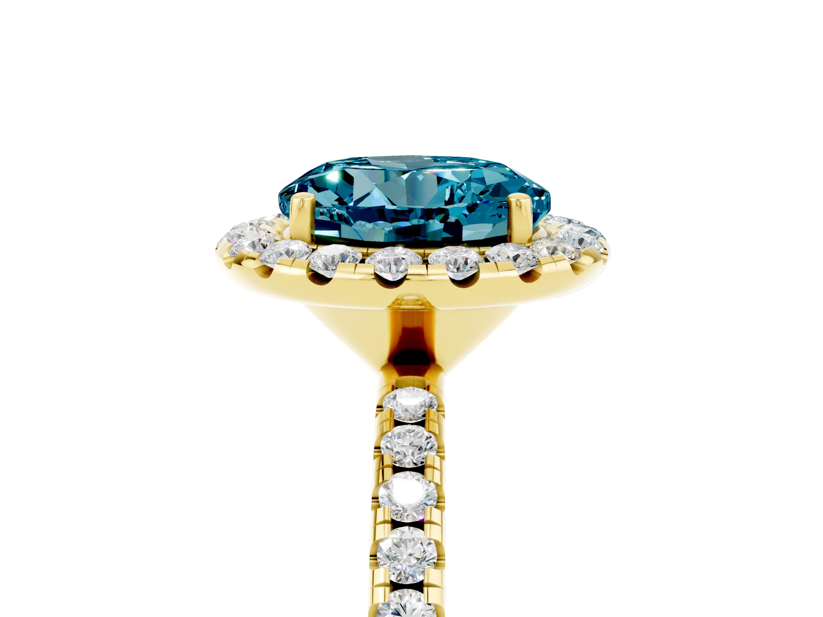 Yellow gold Round Cut Halo Round Diamond Pavé Band Four-Prong Ring_5