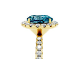 Yellow gold Round Cut Halo Round Diamond Pavé Band Four-Prong Ring_5