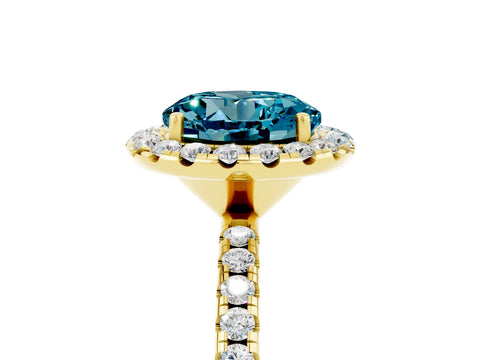 Yellow gold Round Cut Halo Round Diamond Pavé Band Four-Prong Ring_5