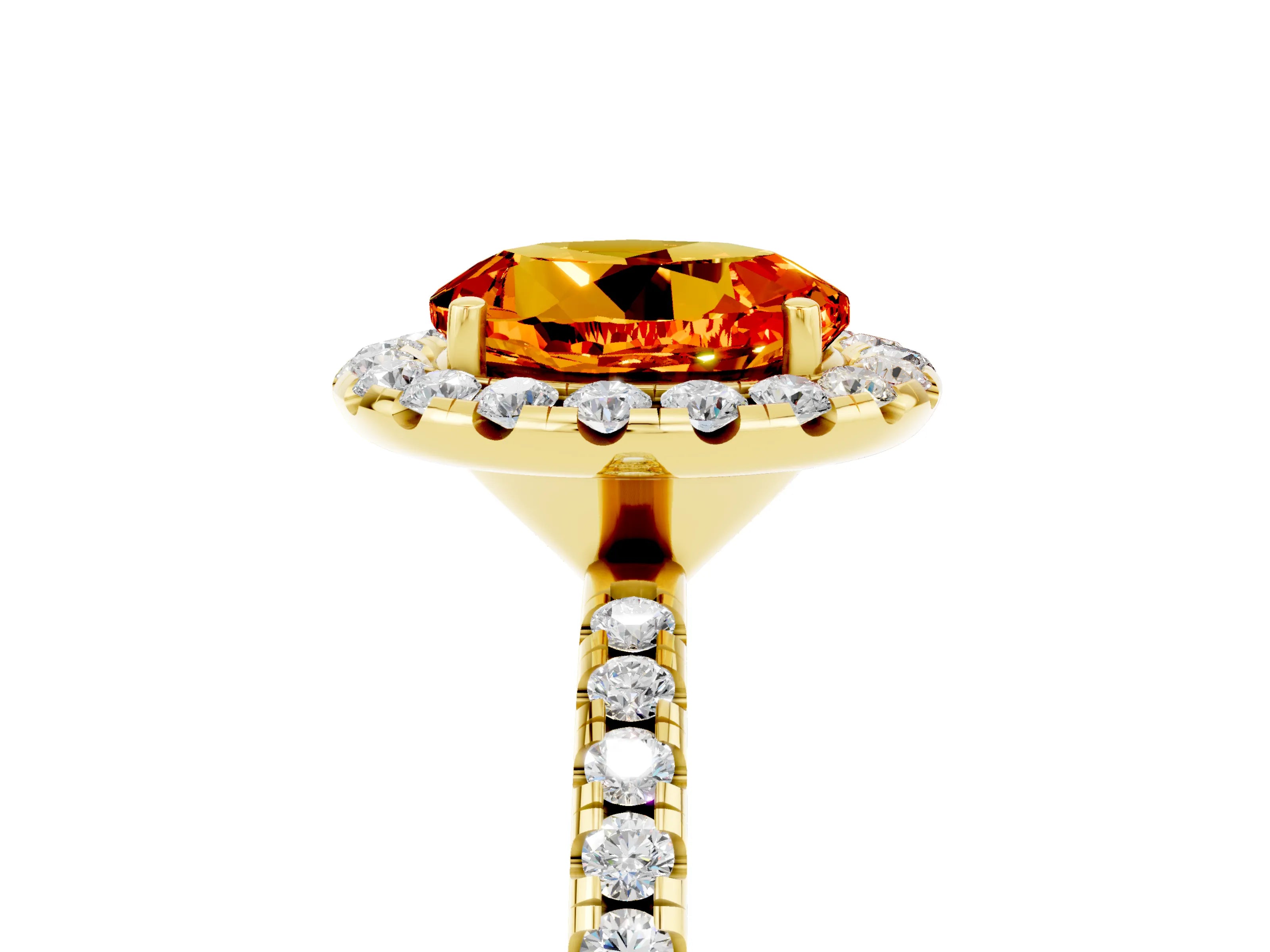 Yellow gold Round Cut Halo Round Diamond Pavé Band Four-Prong Ring_5