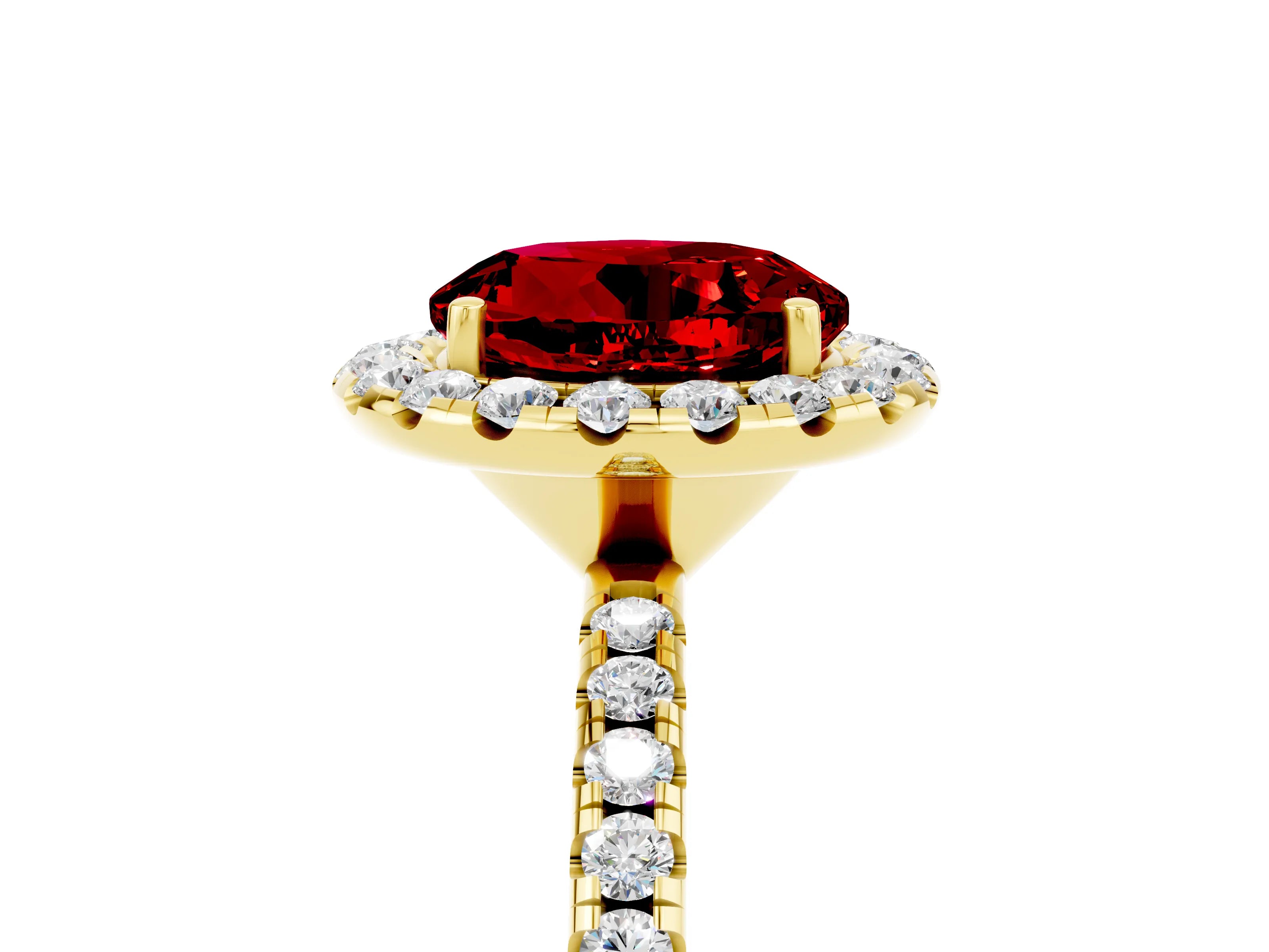 Yellow gold Round Cut Halo Round Diamond Pavé Band Four-Prong Ring_5