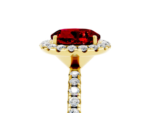 Yellow gold Round Cut Halo Round Diamond Pavé Band Four-Prong Ring_5