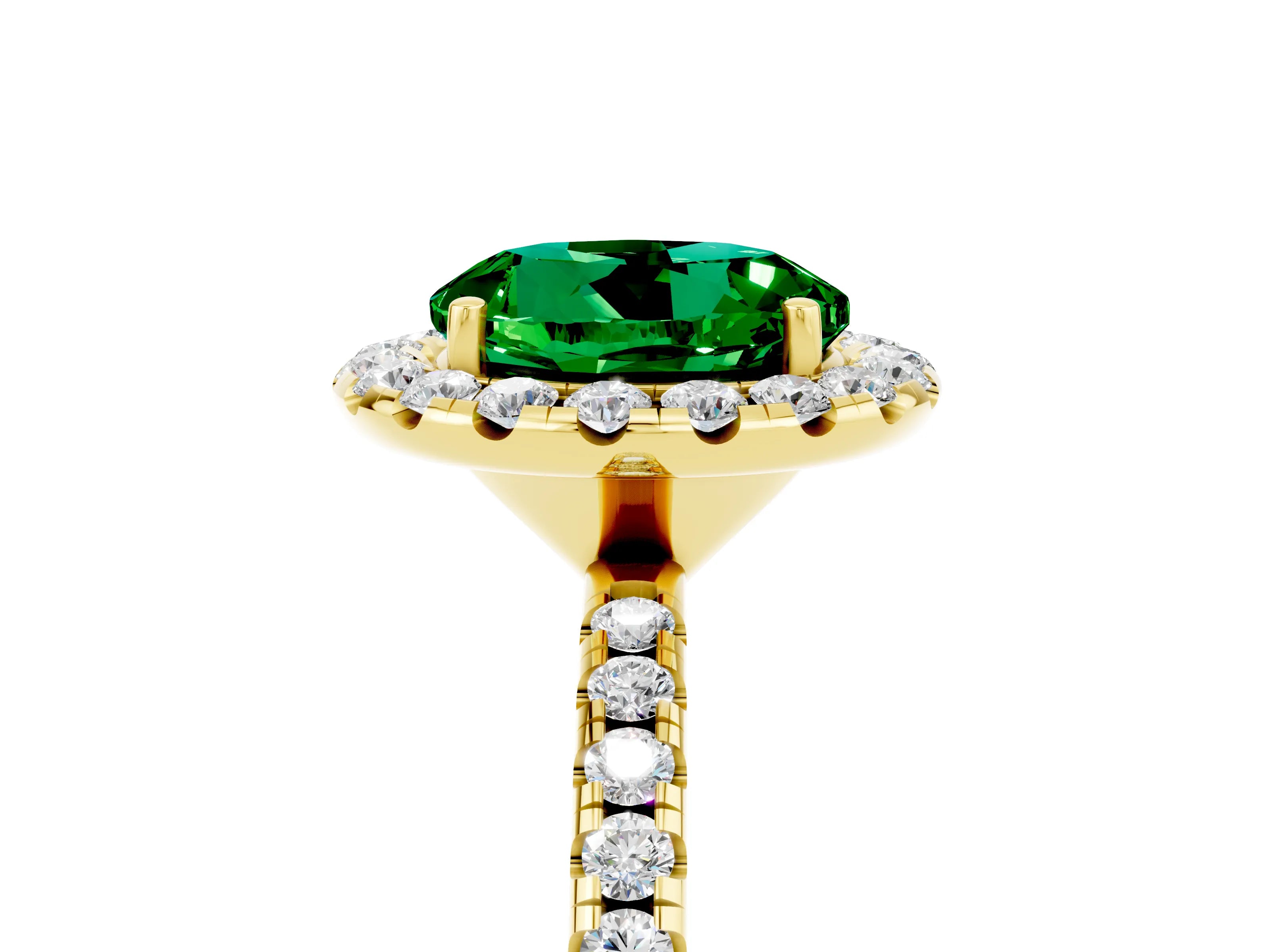 Yellow gold Round Cut Halo Round Diamond Pavé Band Four-Prong Ring_5