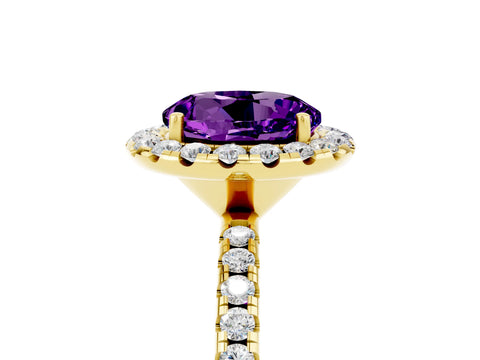 Yellow gold Round Cut Halo Round Diamond Pavé Band Four-Prong Ring_5