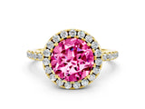 Yellow gold Round Cut Halo Round Diamond Pavé Band Four-Prong Ring