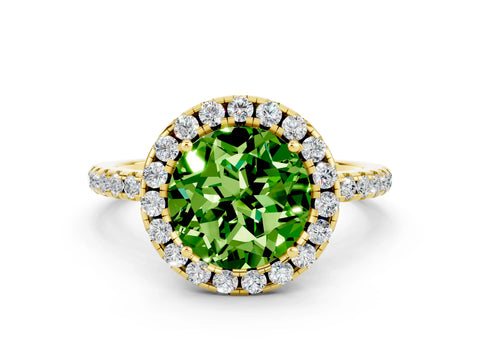 Yellow gold Round Cut Halo Round Diamond Pavé Band Four-Prong Ring